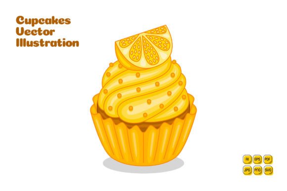 Lemon Cupcakes Vector Illustration Graphics