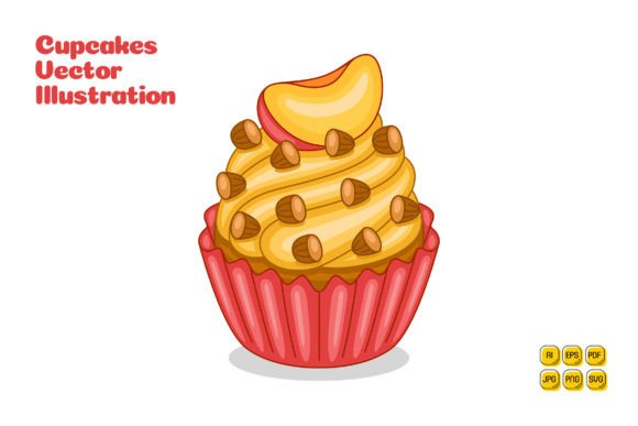 Peach Almond Cupcake Vector Illustration Graphics