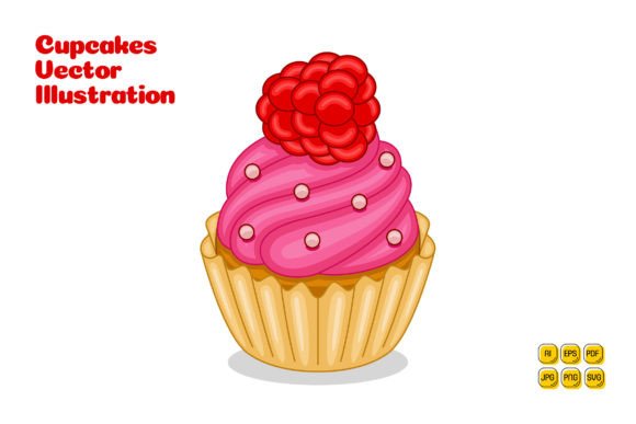 Raspberry Cupcakes Vector Illustration Graphics