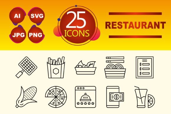 Restaurant Icons for Embroidery Projects